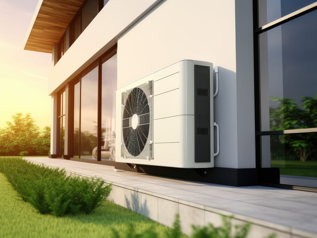 Wärmepumpe Außeneinheit an einem Wohnhaus